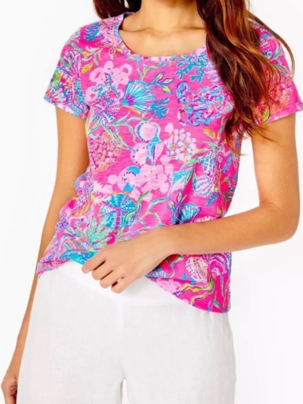 NWT Lilly Pulitzer Etta V-Neck in “Pink Isle Shell Me Something Good” - Size XS